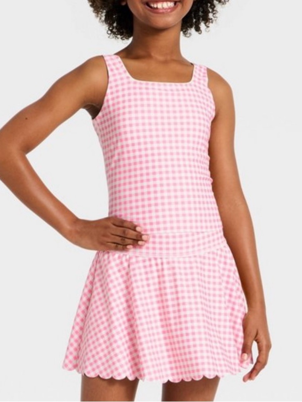 All in Motion Skort & Tank Set Activewear Pink Gingham Girls Size XL 14 NWT
